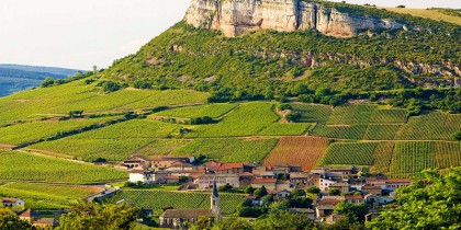 environment of La Roche de Solutré with vineyards, Burgundy, France